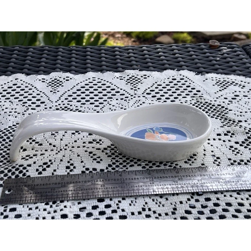 1990s Vintage Floral Ceramic Spoon Rest GHC Mexico Country Kitchen Decor